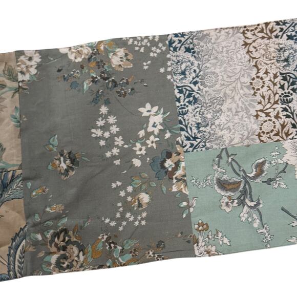 Pier 1 Imports Patchwork Floral Table Runner 100% Cotton 13" x 72" Gray Teal - Picture 2 of 8